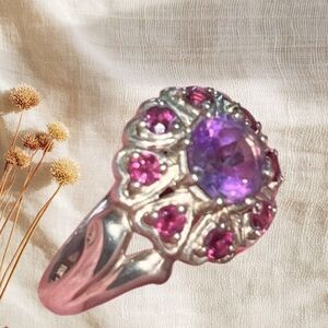 Amazing MICHELLE ALBALA 925 Sterling Vintage Round-Cut Amethyst Ring